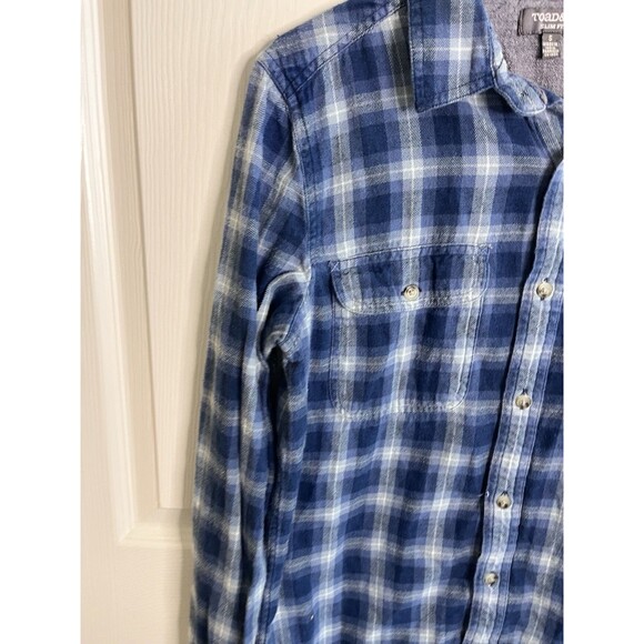Toad & Co Indigo Flannel LS Shirt Slim Mens Size S Camping Outdoor Gorpcore - Picture 4 of 9